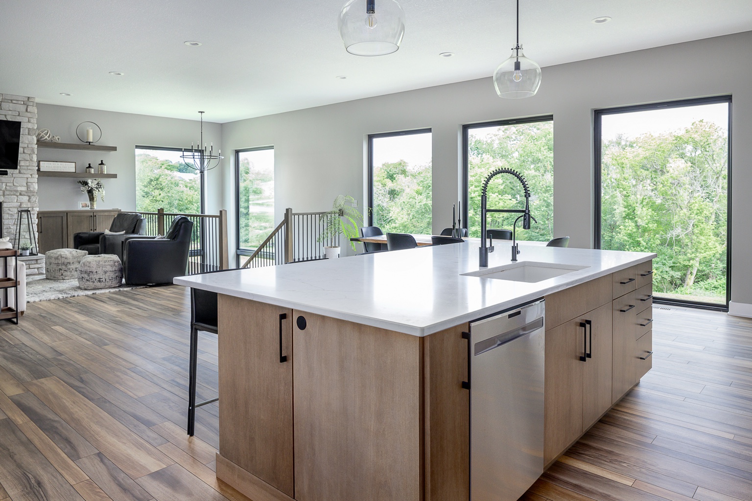 Open custom kitchen and living space